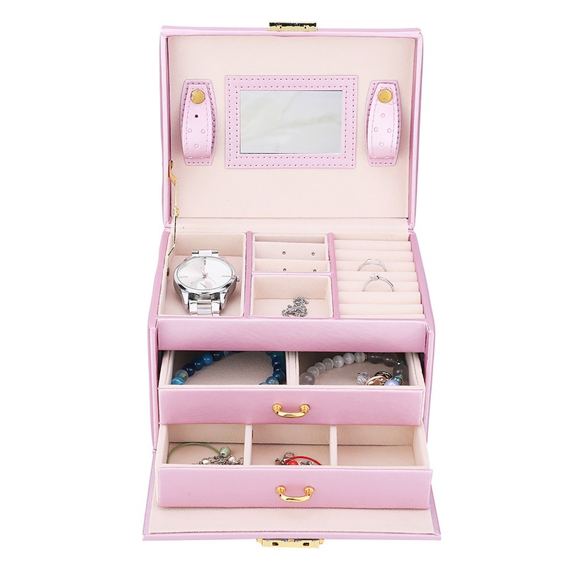 3 Tiers PU Leather Jewelry Storage Case Display Box Holder
