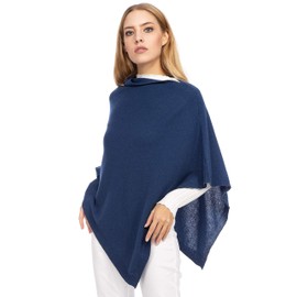 Marine Cashmere - Cashmere Blend Poncho for Women Delicate and Soft Cashmere, blue