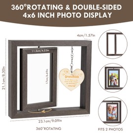 Aolso Wooden Picture Frame, Wooden Rotating Photo Frame, Double-Sided Photo Frame, Rotating with Heart Decoration, Grandkids Photo Frame, Gifts for Grandpa, Grandparents, for Office Decoration, Home,