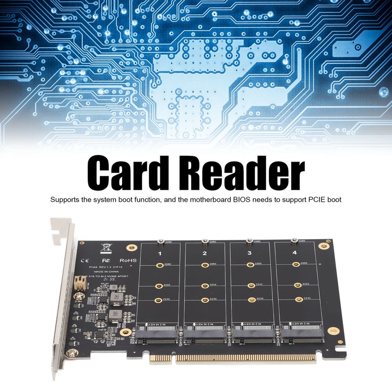 Adapter Card NVME M.2 to PCIE X16 4 Ports 32Gbps