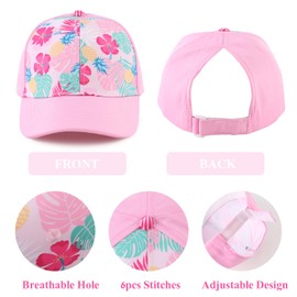 Zsedrut Toddler Girl Baseball Cap Kids Adjustable Ponytail Sun Hat Baby Lightweight Trucker Hats (Pink Floral)
