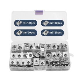 NVGFTG Pack of 100 Tin Nuts, M4 M5 M6 M8 Tin Nuts Assortment Set, Stainless Steel Thread Clip Nut Set, U Type Tin Nuts Snap Nut Set with Storage Box, Nut Clip Kit