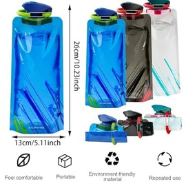 Shengruili 700 ml Foldable Drinking Bottle, Pack of 3 Drinking Bottles, Foldable, Reusable Water Bottle Set with Screw Cap, for Hiking, Adventure, Travel, Unisex Adult