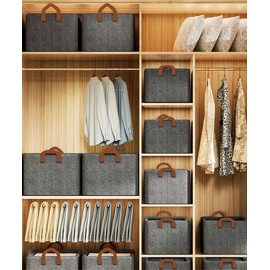 Ruucy 3 Pack Foldable Storage Box, Fabric Boxes with Handles, Canvas Storage Basket, Wardrobe Storage Organisers for Clothes, Toys (45x28x20 cm, Grey)