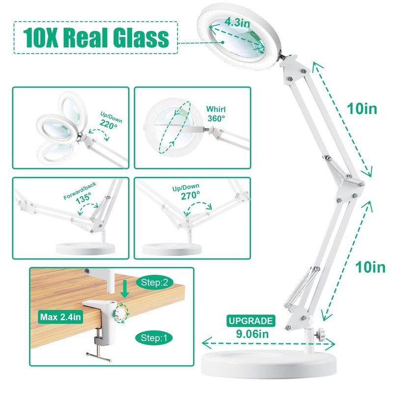 KUVRS 10X Magnifying Glass with Light and Stand, 2-in-1 LED