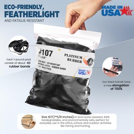 Black #107 Extra Wide Large Premium Outdoor Rubberbands, Made in USA, High Heat UV Resistant Platinum Rubber Crepe Band (7" Long x 5/8" Wide) 40pcs per Pound Natural Latex (0.50, Pounds)