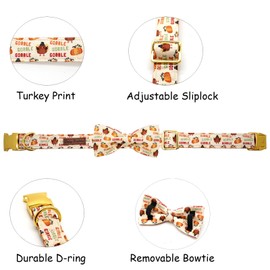 Bobo Rainbow Thanksgiving Dog Collar With Turkey Bow - Holiday Pet Collar for X-Small Dogs, Puppies, Girls and Boys - Adjustable