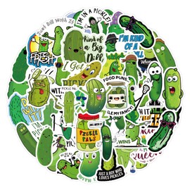 60Pcs Pickle Aesthetics Cartoon Stickers Pack Vinyl Waterproof Stickers for Water Bottle, Laptop, Phone, Skateboard, Journaling, Car Decals Gifts for Kids Teens Adults (Pickle)