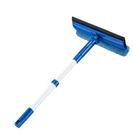 2 in 1 Squeegee Window & Microfiber Cloth Head with 14-18" Long Handle,Sponge Car Window Squeegee for Gas Station, Glass,Shower,Outdoor High Window Cleaning