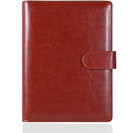 JEWYOCO 6 Hole Ring Schedule Book Cover with Refill Notepad, Card Storage, Notebook, Notebook Cover, Business Notebook, Loose Leaf Planner, Business Office Supplies, A5, Brown