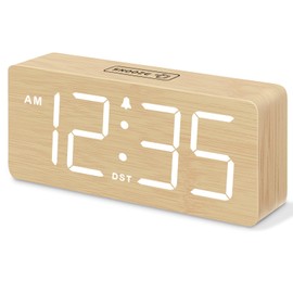 DreamSky Wooden Digital Alarm Clock for Bedroom - Desk Clocks for Living Room with Large Numbers, Dimmer, Loud Alarm for Heavy Sleepers with Volume Control, DST, Office Wood Decor (Plug in Clock)