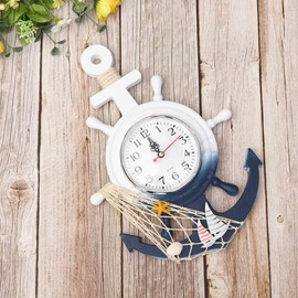 HOMSFOU Kitchen Clock Wall Clock Children or Summer Bathroom Ornament Children's Room Silent Home Office Marine Steering Inch Vintage Hanging Flip Clock Living Net Rudder Room/Decoration Wall Clock