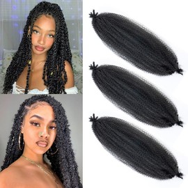 Ainimiu 8 Packs Pre-Separated Springy Afro Twist Hair Spring Twist Hair Natural Black Marley Twist Crochet Braiding Hair for Soft Locs Hair Synthetic Hair Extensions for Women (1B, 10 Inch(Pack of 3))