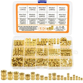 Pack of 480 Threaded Inserts, M2 M2.5 M3 M4 M5 M6 Insert Nut Brass Threaded Bushings Female Thread Knurled Nuts with Plastic Box for Plastic Parts by Heat or Ultrasonic in 3D Printer Parts