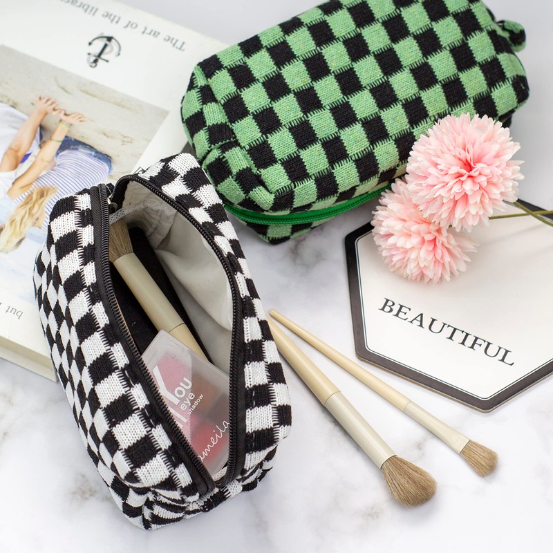 PAZIMIIK Checkered Makeup Bag for Purse Portable Zipper Make Up