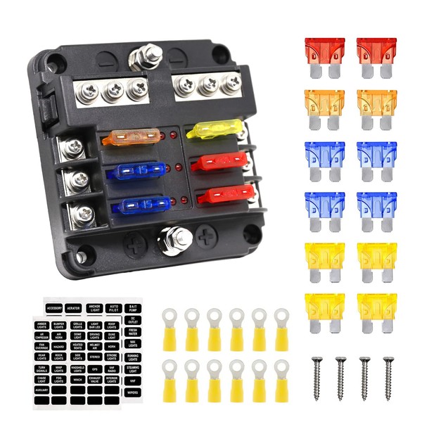Tiooka 6 Way Fuse Block 12 Volt Waterproof Marine Fuse