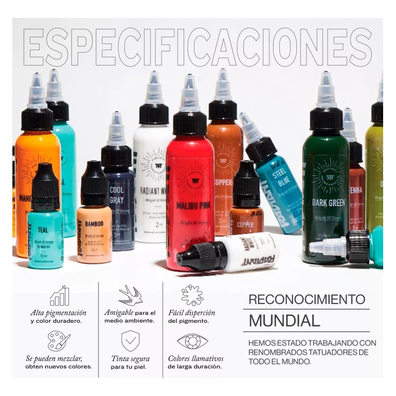 RADIANT COLORS Tinta Profesional Para Tatuar Radiant Real Black 2oz