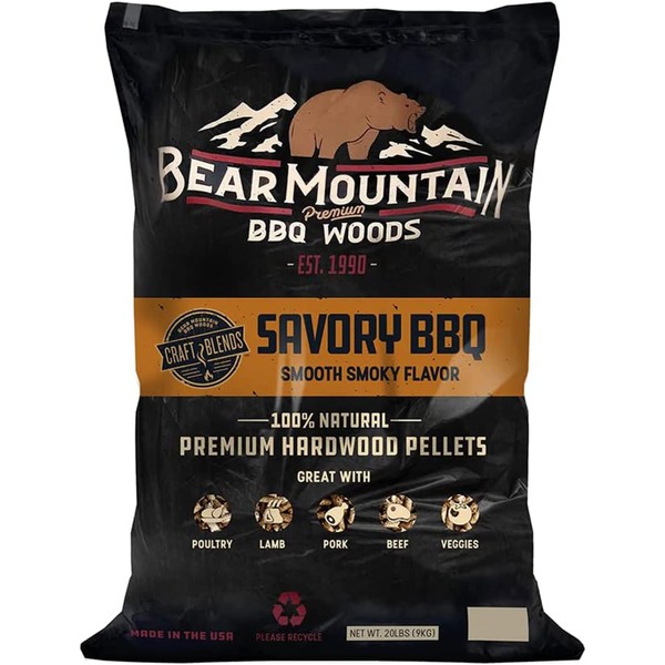 Bear Mountain BBQ FK93 All Natural Low Moisture Hardwood Smoky Savory Craft Blends BBQ Smoker Pellets for Outdoor Grilling and Smoking, 20 Pound Bag