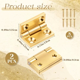 2Pcs Mini Solid Brass Hinges 90 Degree Jewelry Box Hinges with Screws Solid Small Hinge for Wooden Box Jewelry Gift Boxes Wooden Case Delicate Boxes 19x12.5mm/0.75"x0.49"