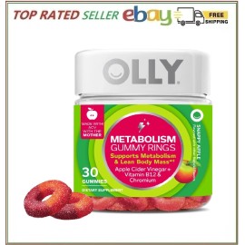 OLLY Metabolism Gummy Rings Apple Cider Vinegar, Vitamin B12, Chromium 30 Count
