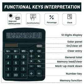 Golcellia Calculators Desktop, Dark Green Calculator, Cute Calculator 12 Digit Desk Calculator Large Display, Dual Power Solar Battery, Office Home School Supplies for Adults & Students