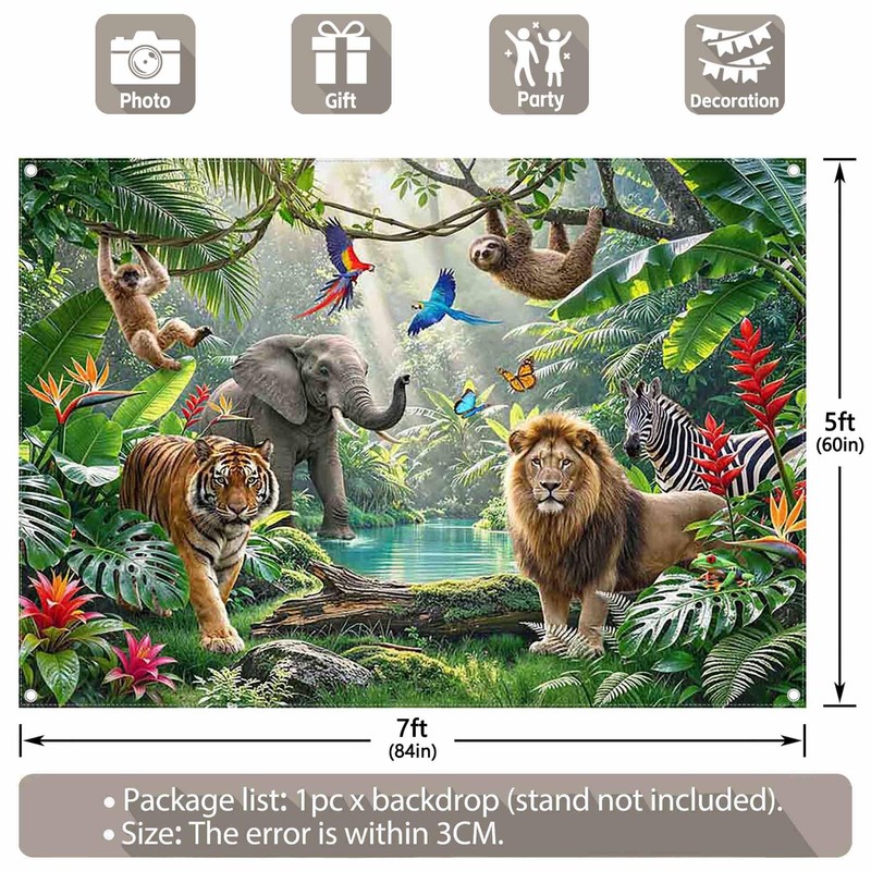 YCUCUEI 7x5ft Fabric Rainforest Themed Jungle Safari Photography Backdrop