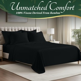 DECOLURE 100% Viscose Derived from Bamboo Sheets Twin Size 4pcs - Ultra Soft & Luxuriously Cooling, 17" Deep Pocket, Double Stitching, Perfect for Hot Sleepers - Twin Bed Sheets (Black)