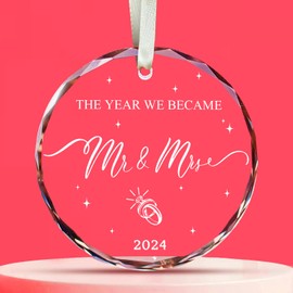 Bridal Shower Gifts, Wedding Gifts, Mr and Mrs Gifts for Couples 2024, Our First Married Ornament for Newlywed, 1st Married Glass Ornament