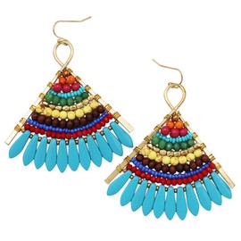 Rosemarie & Jubalee Women's Stunning Gold Tone Wire Wrapped Colorful Bohemian Beaded Earrings, 3"