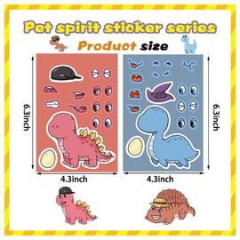 24 Sheets Make Your Own Dinosaur Stickers for Kids Toddlers, Make a Face Stickers for Kids Party Favors Activities (White) PMS209