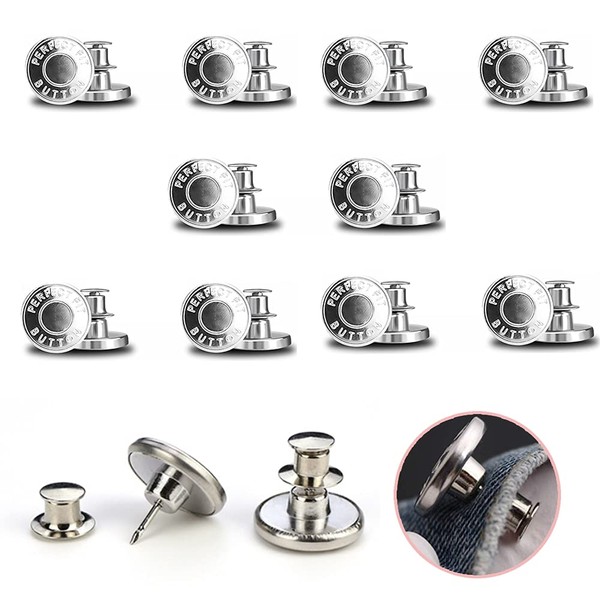10 Pcs Replacement Jean Buttons, Button Pins for Jeans, 17mm Adjustable and Detachable Metal Jeans Button, Jeans Stud Buttons, for Jackets, Clothes, Denim Skirt, DIY Crafts, Clothing Repairing