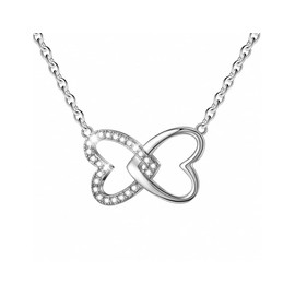 Encantador collar con colgante de corazón doble con cadena y circonita cúbica brillante en plata de ley 925 hecha a mano para mujer, joyería fina – PremiumPearl