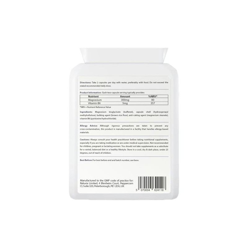Magnesium Bisglycinate 300mg + Vitamin B6 – High Absorption Chelated