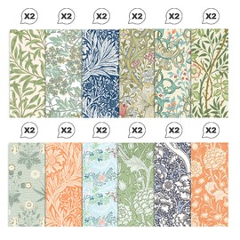 Kauzon 24 Sheets Scrapbook Paper William Morris Botanical Pattern Paper Double Sided Printing Craft Paper for DIY Card Making Journaling Wedding Scrapbook Photo Album Home Décor-11.8 x 11.8 Inch