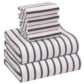 RUVANTI Flannel Sheets Full Size 6 Pcs - 100% Cotton Double Brushed Bed Sheets, Deep Pockets 16 Inches, All Seasons Breathable, Extra Soft & Comfy Full Size Sheets Set, Navy Mood