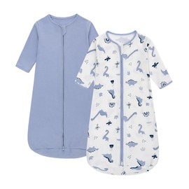 Baby Sleeping Bag 2 Pack 100% Cotton All SeasonLong Sleeves Wearable Blanket Various Sizes 0-6 Months Sleeping Sack for Newborn Boys Girls Infant Toddlers Baby (Blue Dinosaur)