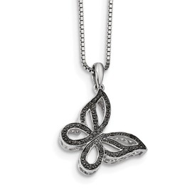 Black Diamond 21mm Butterfly Rhodium Plated Sterling Silver Necklace