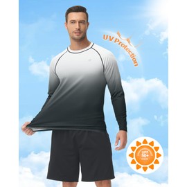 Tyhengta UV Protection Tops Mens Lightweight Summer Long Sleeve Tops UPF 50+ Sun Protection T-Shirts Outdoor Walking Shirts White/Dark Grey,XXL