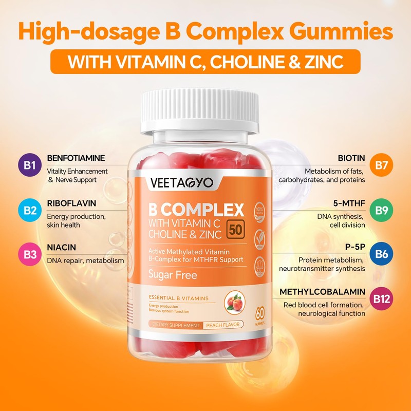 B Complex 50 Gummies ,Methylated B Complex with Vitamin C,Choline