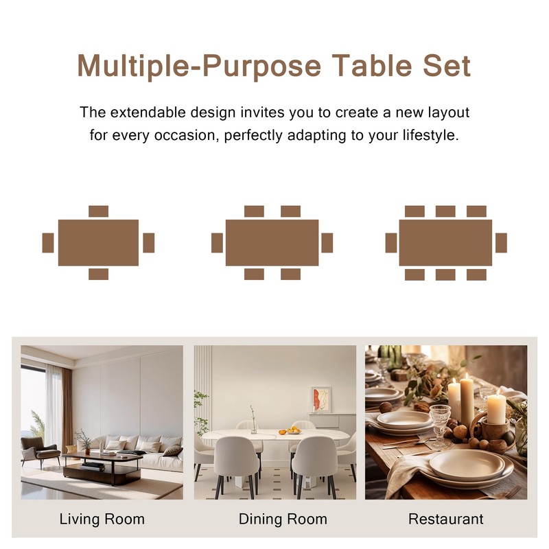 Einhomn 7-Piece Dining Table Set, 63" Extendable Kitchen Room Table