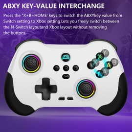 Joso Phone Controller for Steam Switch/PS/PC/Android/iOS, with Hall linear trgger, Hall left & right rocker, Pocket Size, RGB Light/Turbo, Bluetooth Wireless Controller Gamepad White