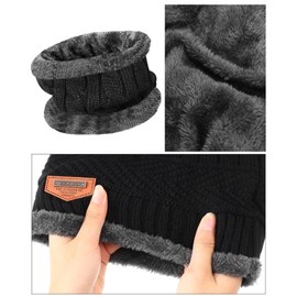6 Pack Winter Beanie Hat Scarf Set Stylish Knit Skull Caps for Men Women Fleece Thick Lined Neck Warmer (Black)