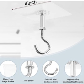 3 Pack Ceiling Hooks Adhesive, Ceiling Hooks Heavy Duty for Hanging Plants,Adhesive Ceiling Hooks, Holds Up to 30lbs, No Drill Ceiling Hooks for Lights, Lanterns,Wind Chimes,Christams Wreath Socks.