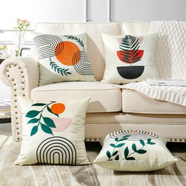 JOTOM Cushion Covers 45x45cm Soft Velvet Decorative Pillow Covers Set of 4 Modern Abstract Painting Leaf Pillowcase Throw Pillow Covers for Sofa Bedroom Couch Home Outdoor Decor (Abstract Geometry A)