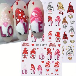 Winter Nail Stickers Santa Claus Nail Decals Christmas Nail Art Stickers 6PCS 3D Self-Adhesive Xmas Stickers for Nails Cute Heart Nail Art Design Supplies Holiday DIY Nail Art Decoration Accessories
