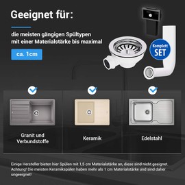 AQUADE Strainer Basket Valve 114 mm with Overflow 25 mm Strainer Basket Sink - Drain Fitting Sink with Overflow for Sink - Sink Drain Valve Sink