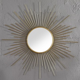 MOCOME 24'' Large Gold Sunburst Mirror, Metal Starburst Mirror, Mid-Century Modern Sun Mirror Wall Decor, Gold Sun Mirror for Living Room, Bedroom, Bathroom, Hallway, and Entryway