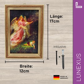 Lunexus Guardian Angel Picture 12 x 17 cm with Wooden Frame and Real Glass Blessed Motif Angel Preserves Child on the Abyss Wall Picture Religious Decoration Christening Birth Communion Children's