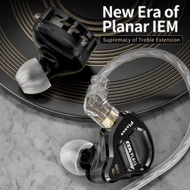 CCA PLA13 Planar Drivers in-ear Headphones Earbuds, CCA in-ear Monitor Bassy Earphones, iem HIFI Wired ear buds for Audiphile (Black, with Microphone)