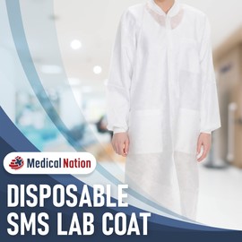 MEDICAL NATION 10 Disposable Lab Coats - White Lab Coat for Women Men, Knee Length, Comfortable and Durable White Coat | Perfect For Use in Hospitals, Pharmacies, Labs, Clinics, at Home | 2X-Large